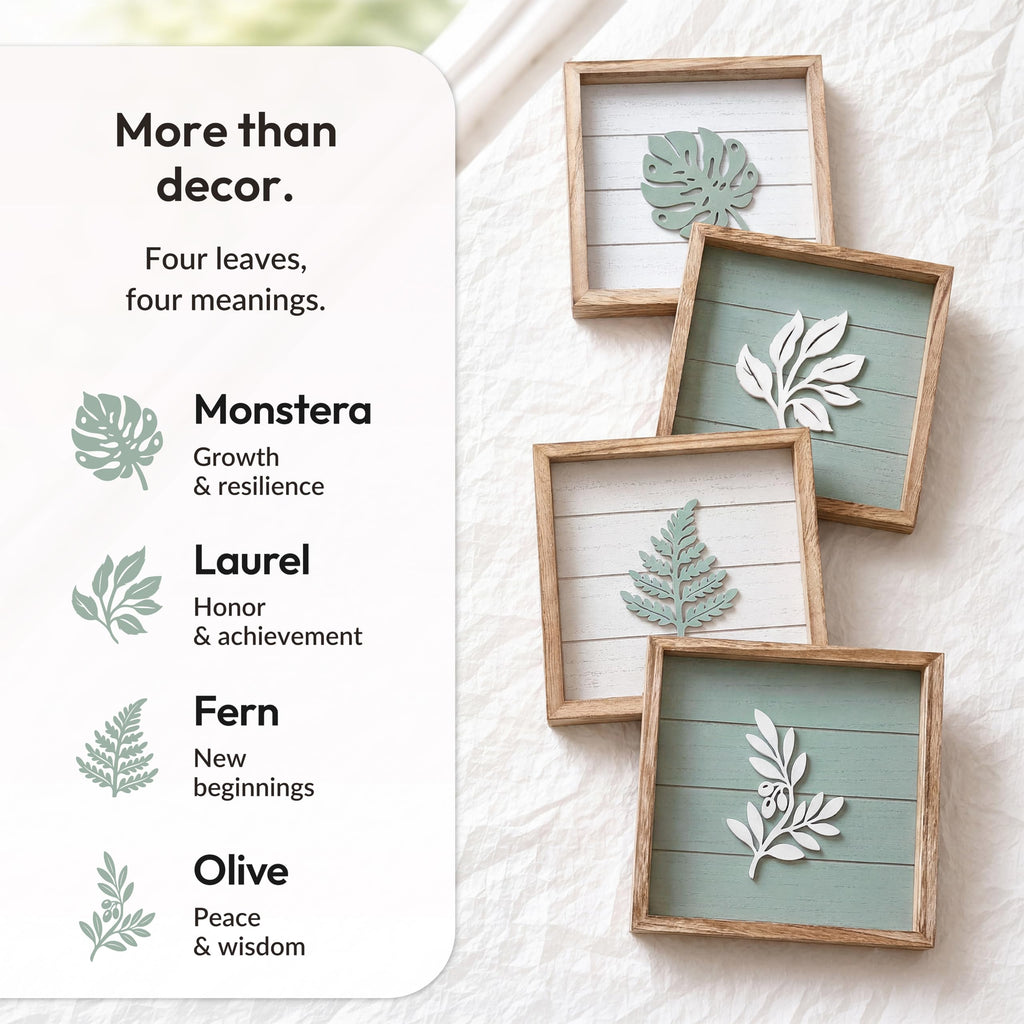 3D Sage Green Wall Art, Set of 4, Housewarming Gifts