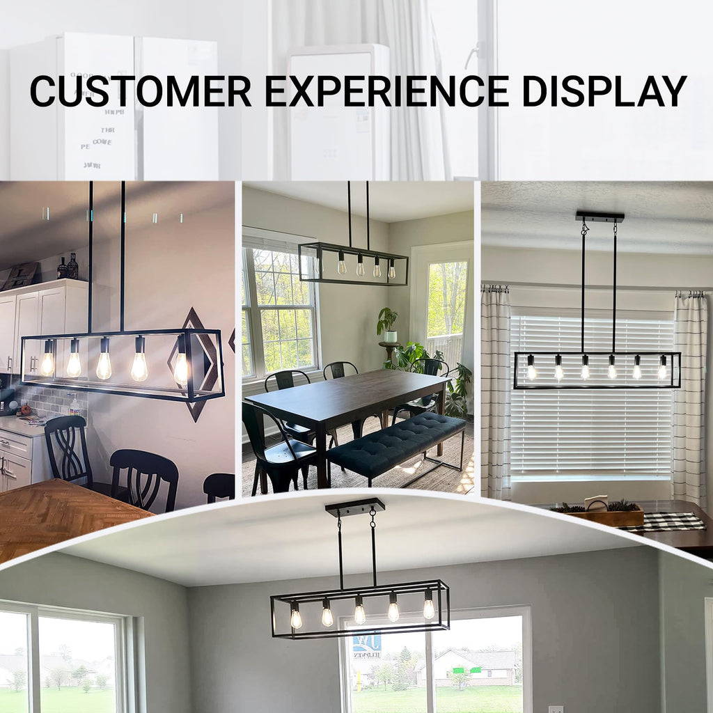 Black Farmhouse Kitchen Island Lighting, Modern Industrial Chandelier, 5-Light Linear Rectangular Pendant Light