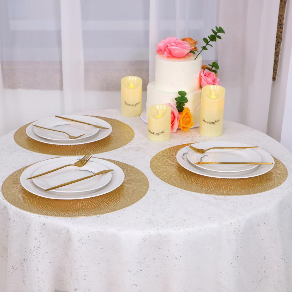 Round Gold Placemats, Gold Vinyl Metallic 15 Inch Round Placemat, Washable Wipeable Hollow Place Mats Non - Set of 12