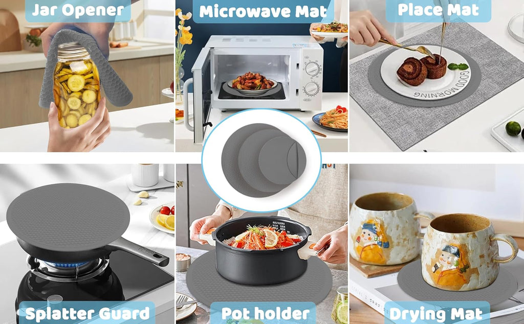 8 10 12 Inch Microwave mat, Trivet, Multi-Purpose Hot Pad,Pot Holder,Baking,Drying, Silicone mats - Set of 3