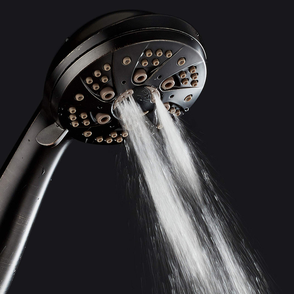 High Pressure 6-Setting Hand Held Shower Head with Extra-Long 6 Foot Hose & Bracket - Anti-Clog Nozzles - USA