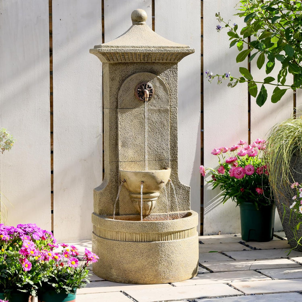 Outdoor Wall Fountain with LED Lights, 42.91” H Freestanding Garden Water Fountain
