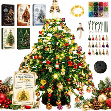 2027 Upgraded DIY Beaded Christmas Tree Kit, 3D Crystal Bead and Pearl Craft Set for Adults with Metal Frame, Angel