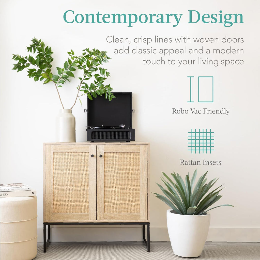 2-Door Rattan Storage Cabinet, Accent Furniture, Multifunctional Cupboard , Sideboard, Buffet Table w/Non-Scratch