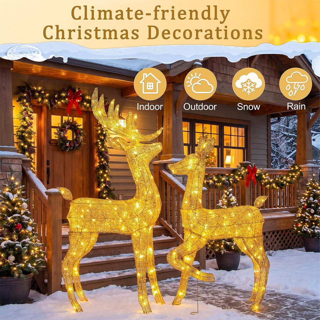 Lighted Christmas Reindeer Decor Outdoor 2Pcs Light Up Deer Set Decorations