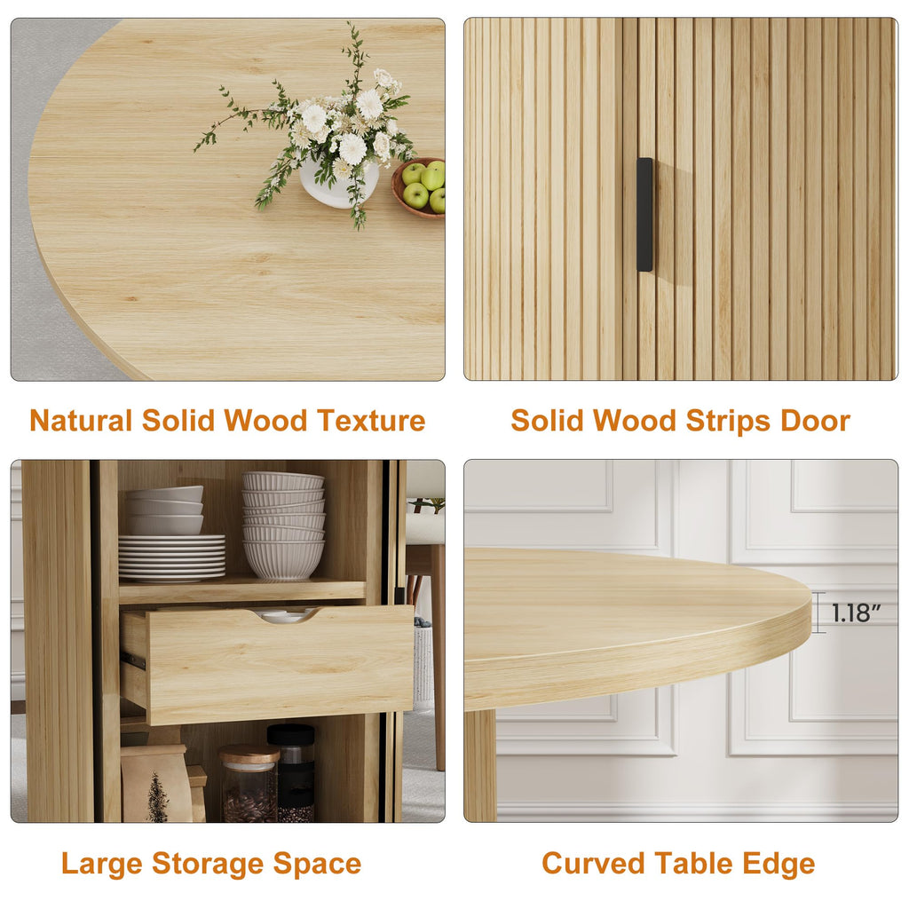 47 Inch Round Dining Table for 4, Kitchen Table with 2-Layer Storage Shelf and a Drawer, Farmhouse Circle Dinner