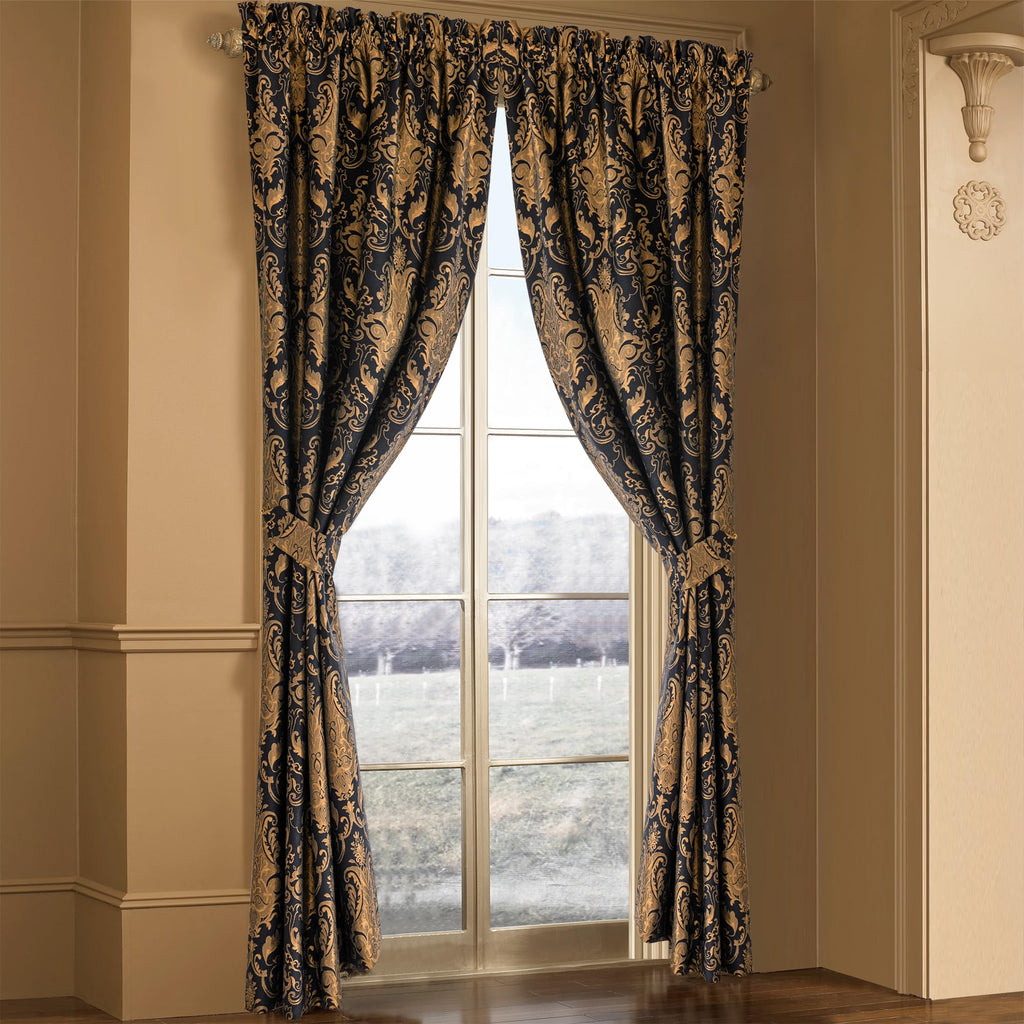Luxury Black Damask Curtains, 2 Panels, 52"Wx108"L
