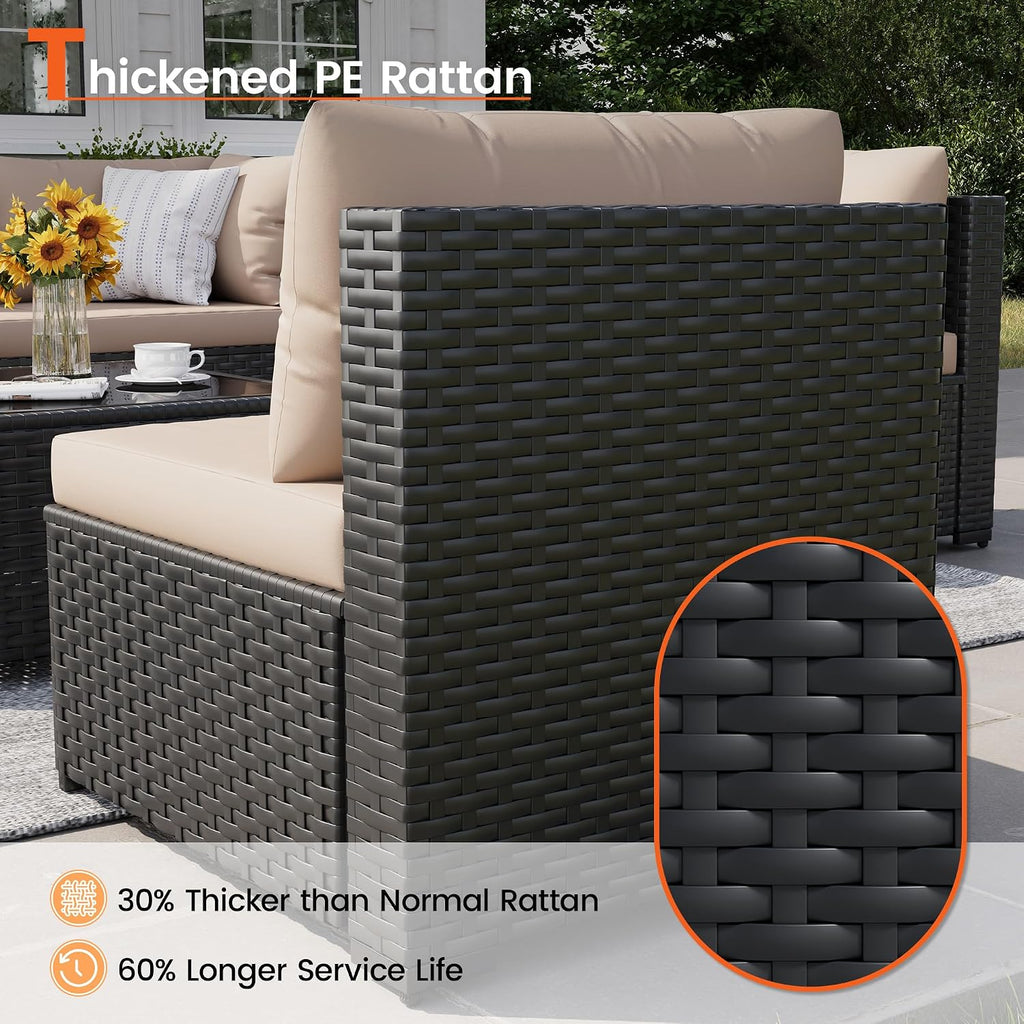 Patio Furniture Set, 7-Piece Outdoor Sectional All-Weather Wicker Patio Conversation Set for Backyard (Navy Blue