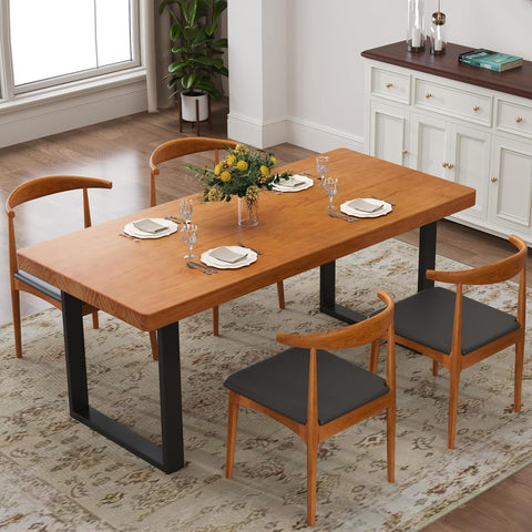 Minimalist Solid Wood Dining Table with Sturdy Metal Base - Easy Assembly, Versatile Design for Dining Rooms, Living