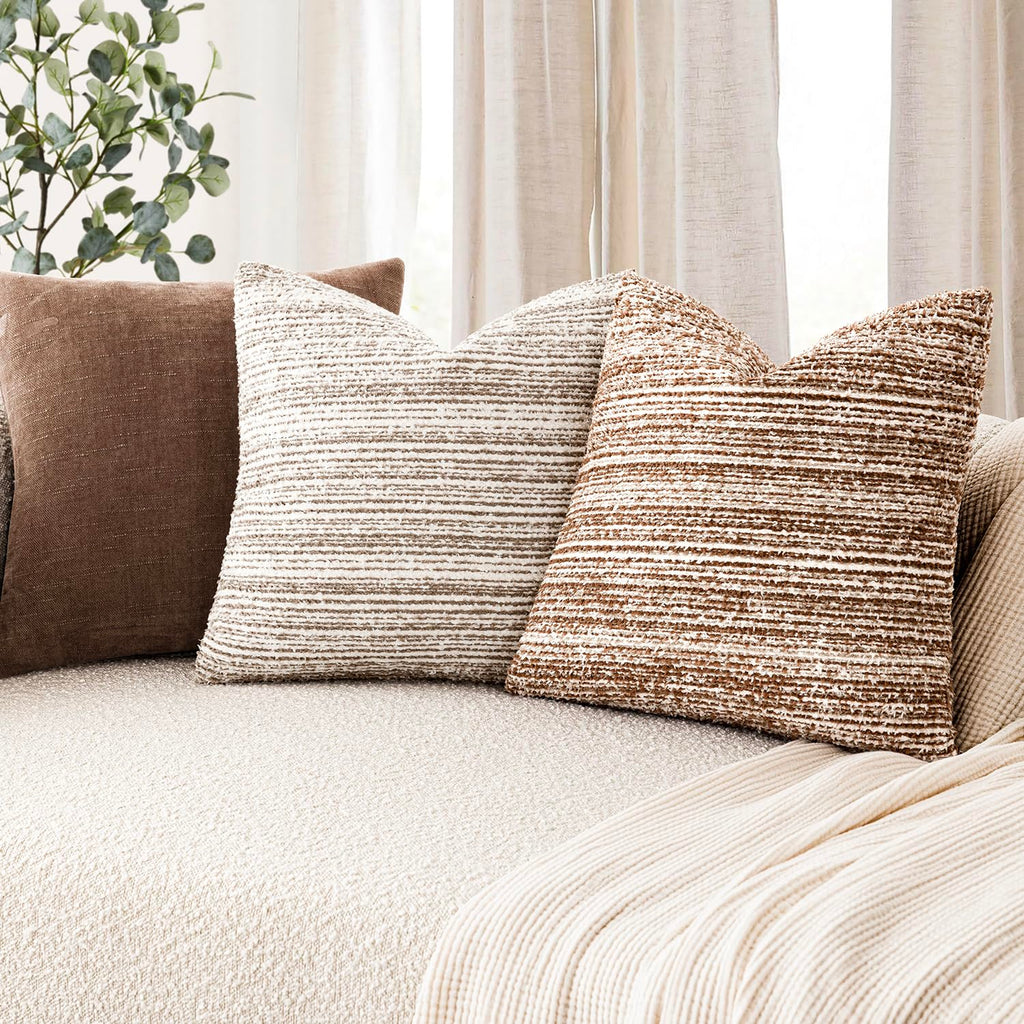 Set of 2 Faux Fur Textured Modern Throw Decorative Pillow Covers Lumbar Accent Striped Cushion Sherpa Boho Farmhouse