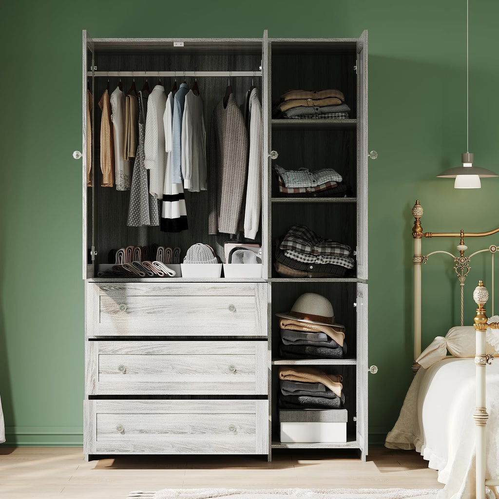 71" Armoire Wardrobe Closet with 3 Drawers and Mirror