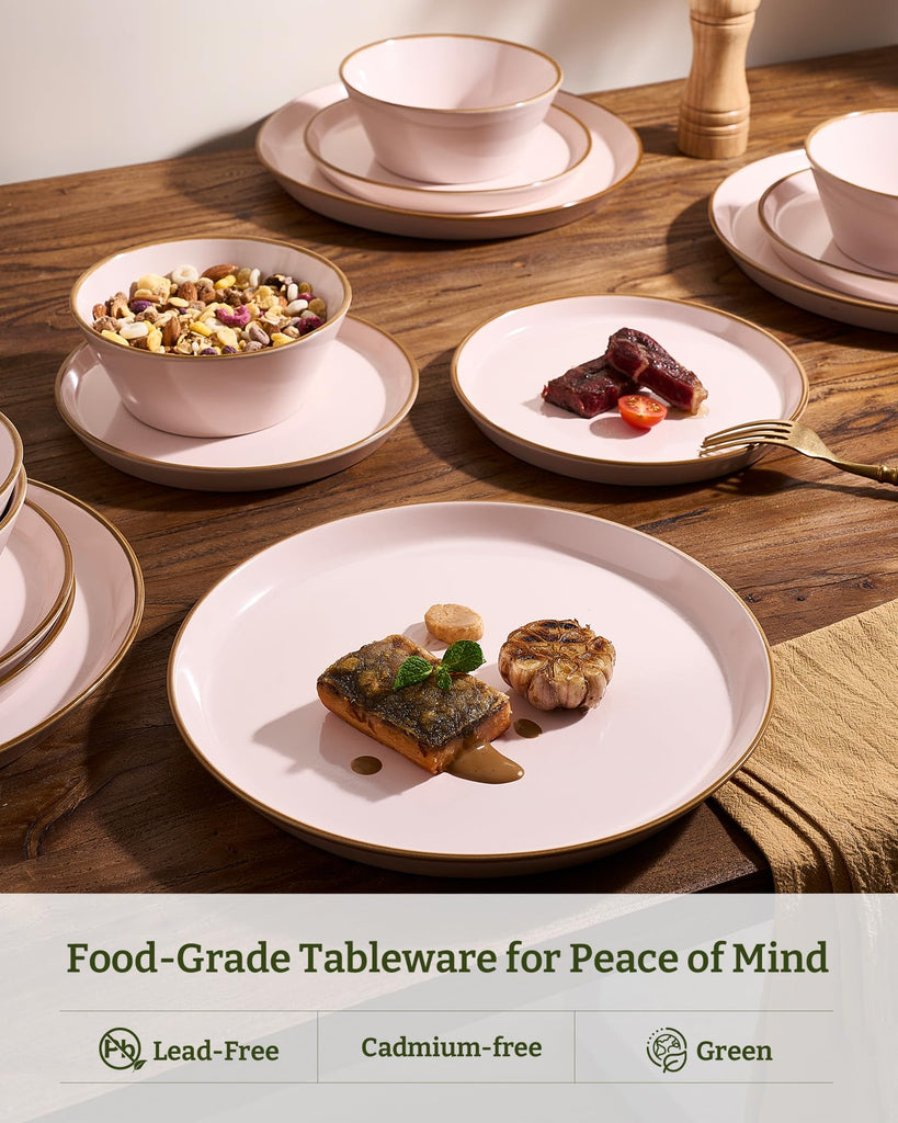Saturn Dinnerware Sets, Ceramic Dishes for 4, Rimmed Plates, Bowls
