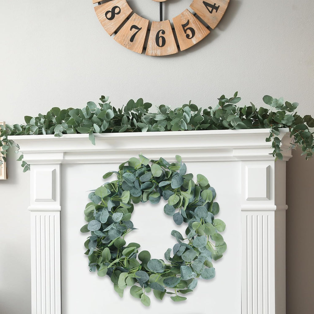Artificial Eucalyptus Garland Greenery Leaves Handmade 3D Silk Vines Silver Dollar Leaves Faux Leaf Plants - Set of 2