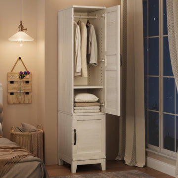 Armoire Wardrobe Closet with 2 Doors, 72 in Wooden Wardrobe Cabinet with Hanging Rod, Narrow Tall Clothing Armoire