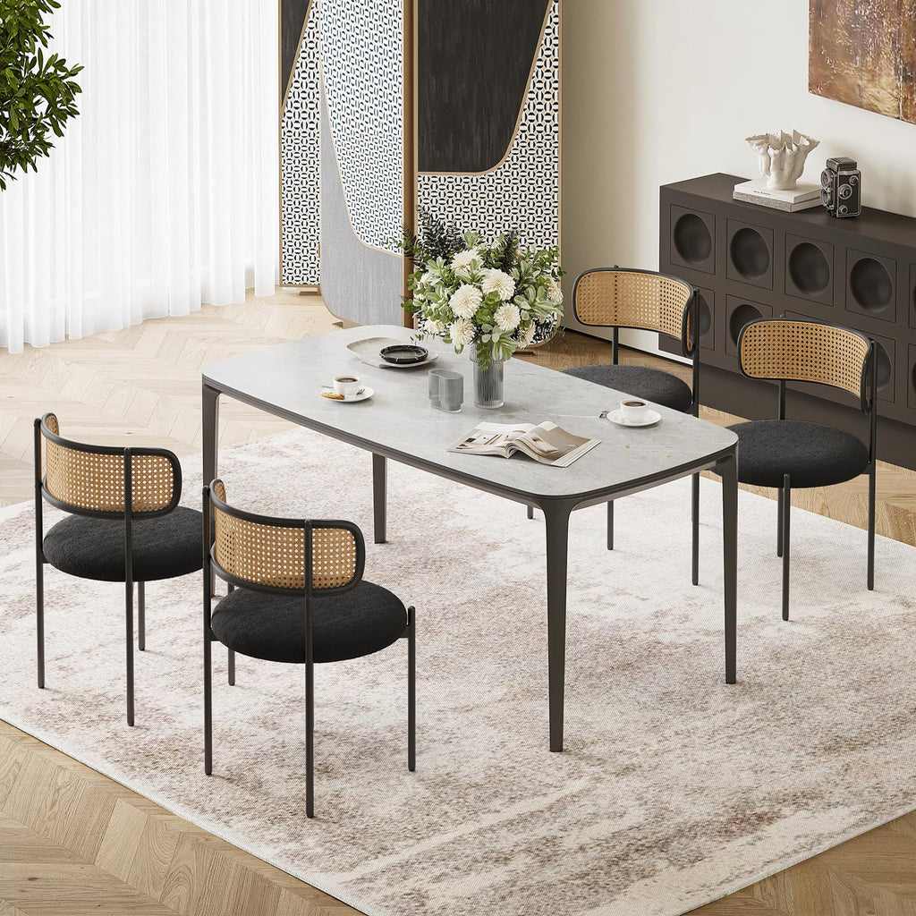 Kitchen Chairs Set of 4, Mid-Century Modern Dining Chairs, Kitchen Dining Room Chairs, Rattan Backrest Round