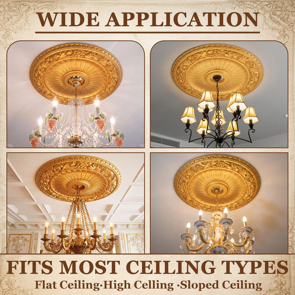 24" OD x 3.94" ID Gold Ceiling Medallion, Round Royal Acanthus