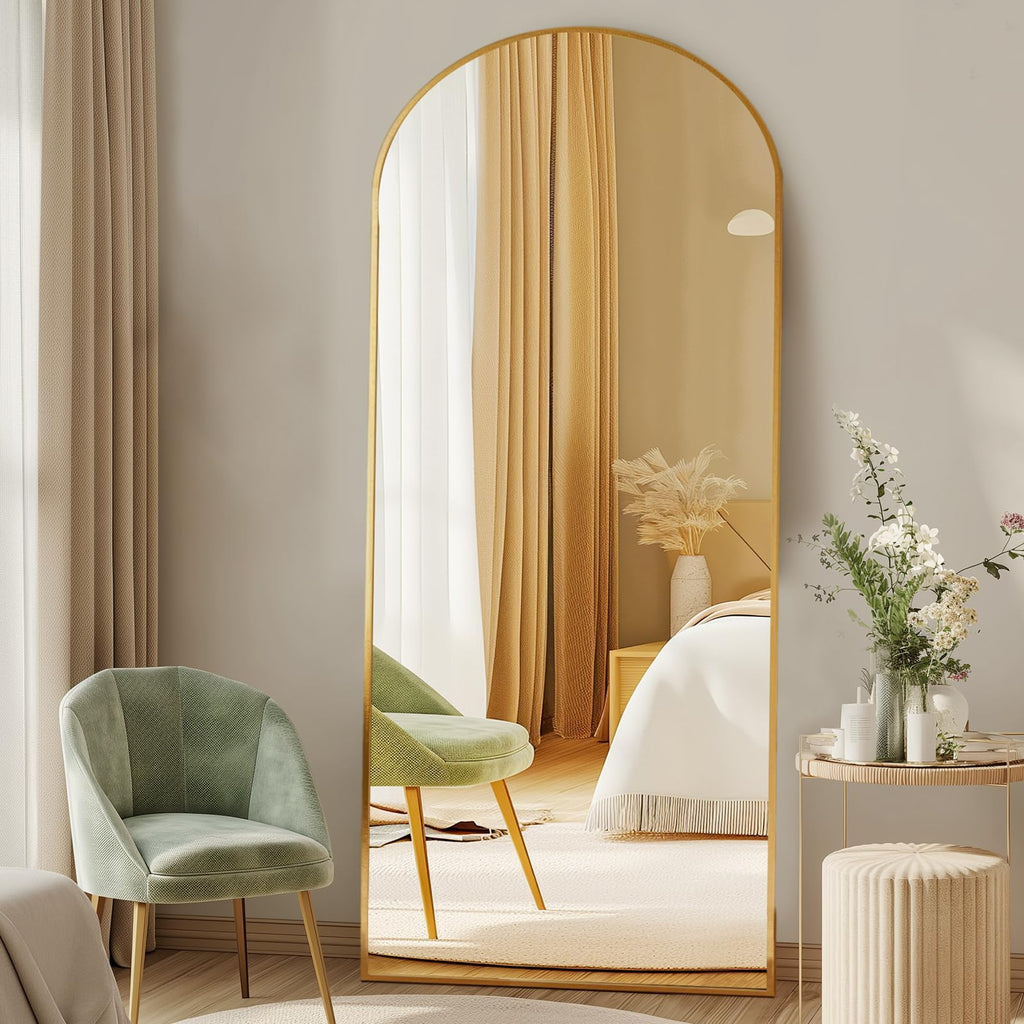 64"x21" Arched Full Length Floor Mirror, Full Body Mirror, Gold