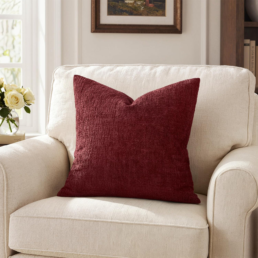 Christmas Couch Pillow Covers Textured Chenille 18x18 Burgundy - Set of 2