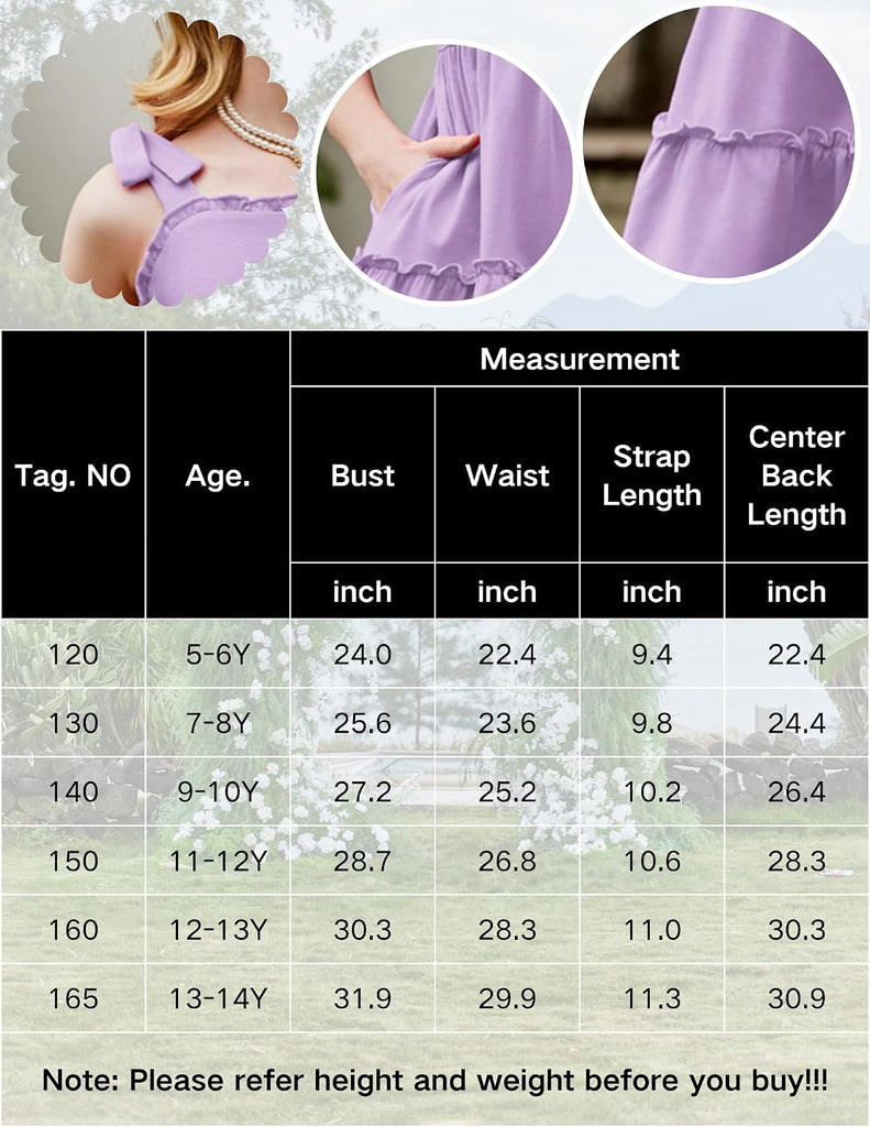 Girls Summer Dress Tween Boho Casual Bowknot Strap Sundresses