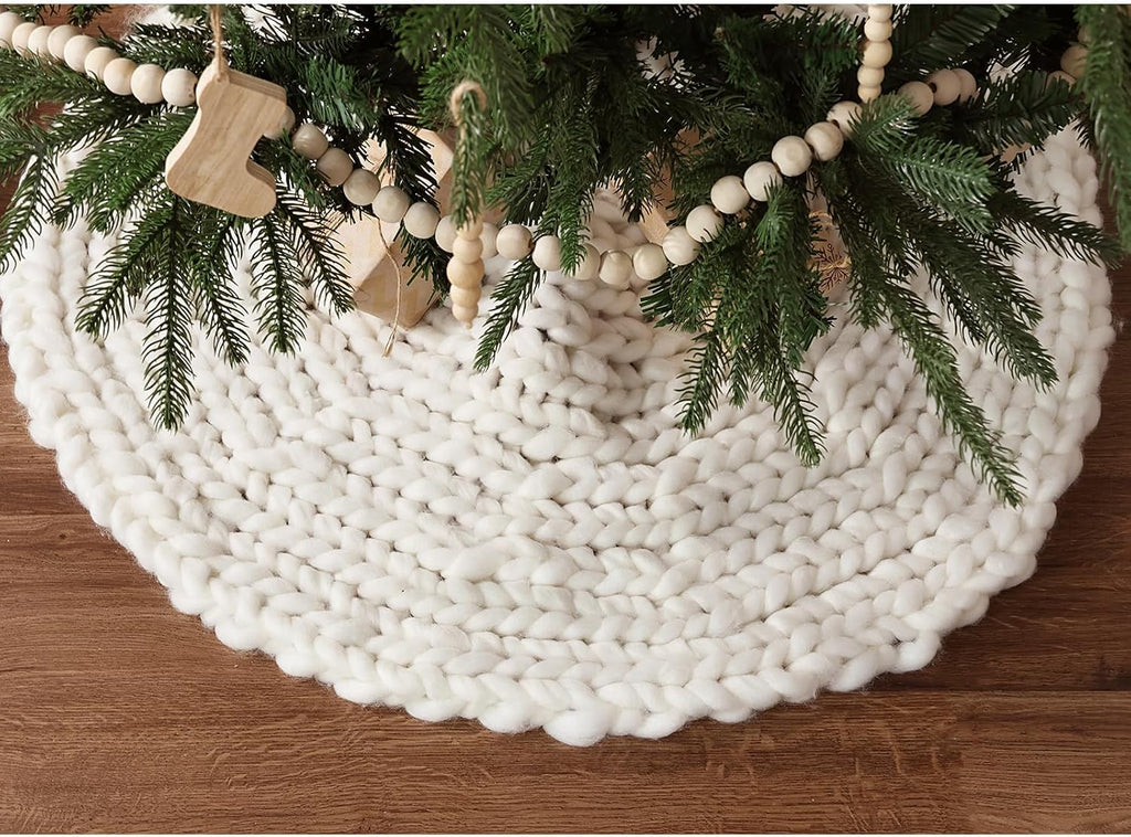 36 inch Christmas Tree Skirt: Chunky Knit Tree Skirt for 6ft Tree, Crochet Cream White Small Tree Skirt, Vintage Tree