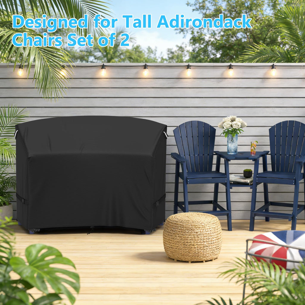 Adirondack Chair Cover, Outdoor Waterproof Cover for Tall Adirondack Chair Set of 2 with Table, Black Waterproof Oxford