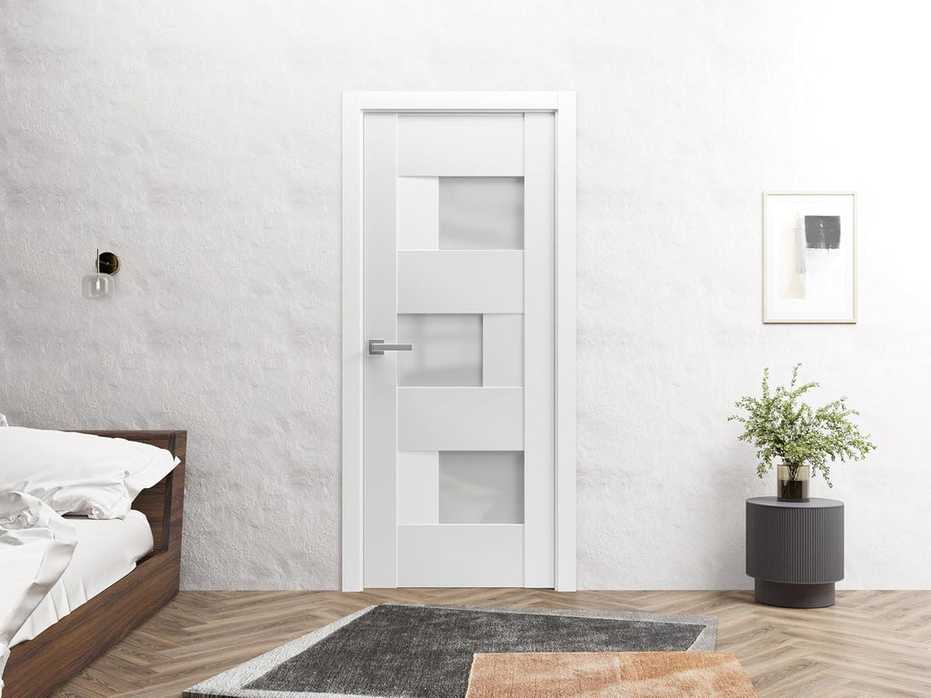 Solid French Door Opaque Glass 36 x 80 inches | Sete 6933 White Silk | Single Regular Panel Frame Ha