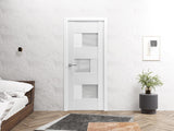 Solid French Door Opaque Glass 36 x 80 inches | Sete 6933 White Silk | Single Regular Panel Frame Ha