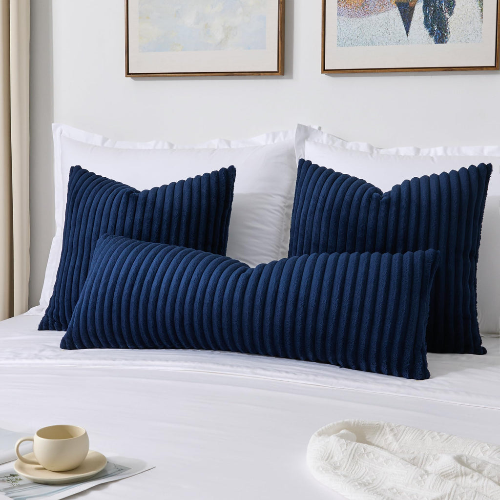 Soft Plush 14x36 Inch Long Lumbar Pillow Cover 1 Pack, Luxury Fluffy Faux Fur Striped Flannel Rectangle Body Cushion