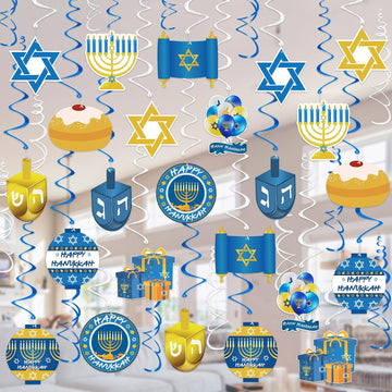Hanukkah Decorations Hanging Swirls - Set of 36