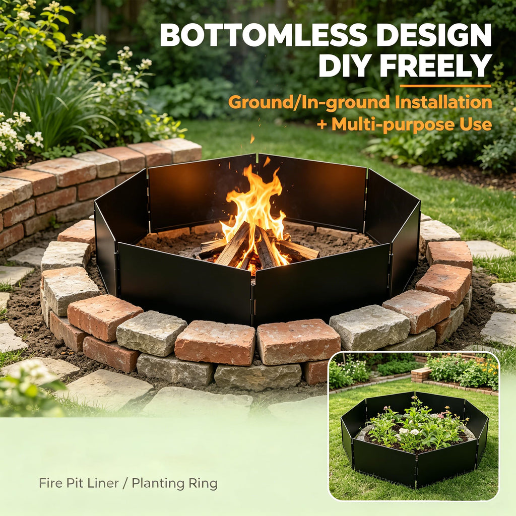 Collapsible Fire Pit Ring, 42 Inch Foldable Portable Detachable Fire Ring