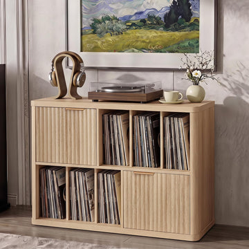 Large Record Player Stand - 39.5" Record Cabinet with Open Vinyl Storage Holds up to 400 Albums, Modern Vinyl Player