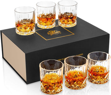 Whiskey Glasses Set of 6 with Elegant Gift Box,10 Oz Premium Old Fashioned Crystal Glass Tumbler for Liquor, Scotch