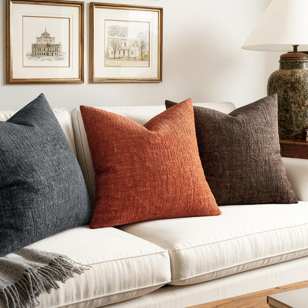 Couch Pillow Covers Textured Chenille Home Decor 18x18 Dark Grey