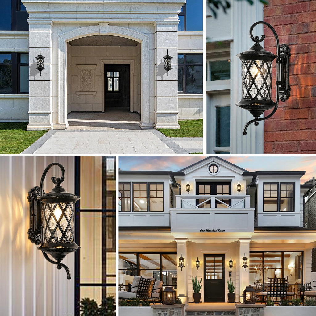 Retro Large Outdoor Wall Lanterns 24" Exterior Light Fixtures Coach Light Waterproof Aluminium with Water Glass