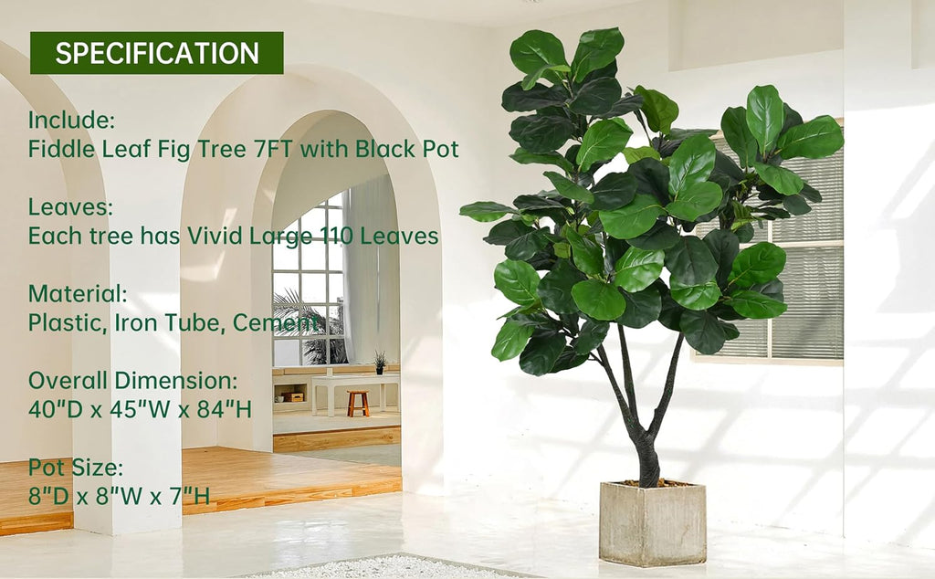 Artificial Fiddle Leaf Fig Tree 7FT with Thick 110 Leaves Lifelike