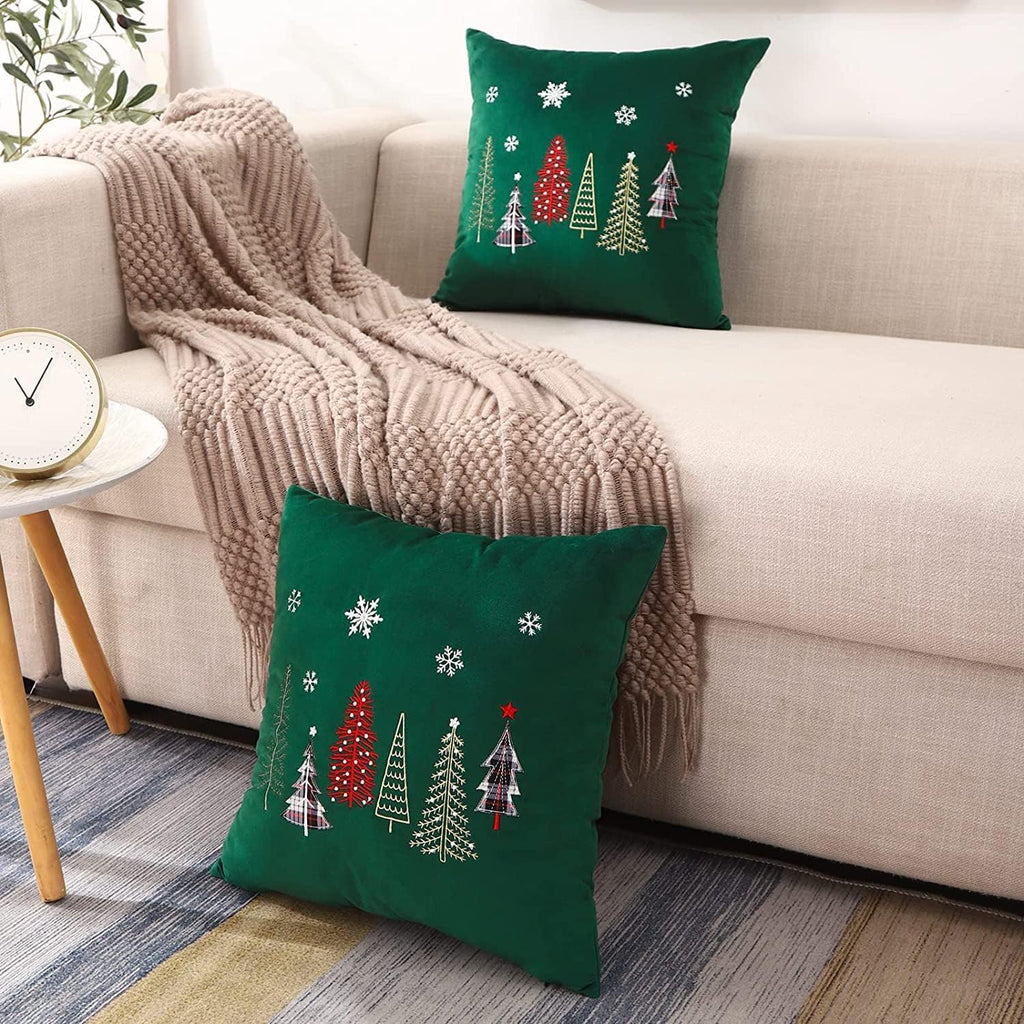 Christmas Trees Embroidery Throw Pillow Covers 24x24 inch - Set of 2