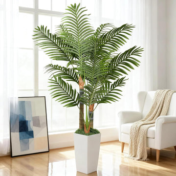 5ft Artificial Palm Tree Indoor Plant,Triple Faux Tropical Areca Floor Plant in Pot,Artificial Plants with Lifelike