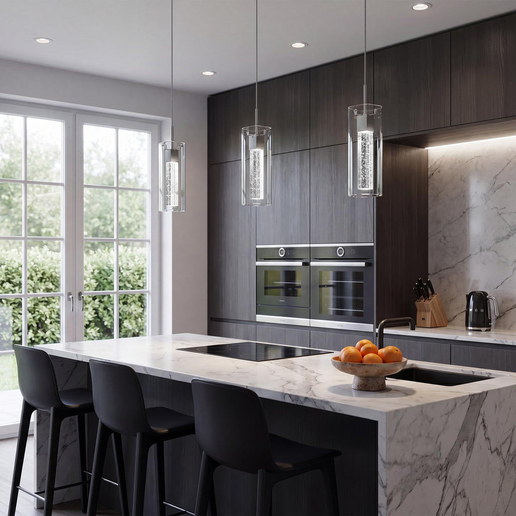 LED Crystal Pendant Light Island, Brushed Nickel, 1 Pack