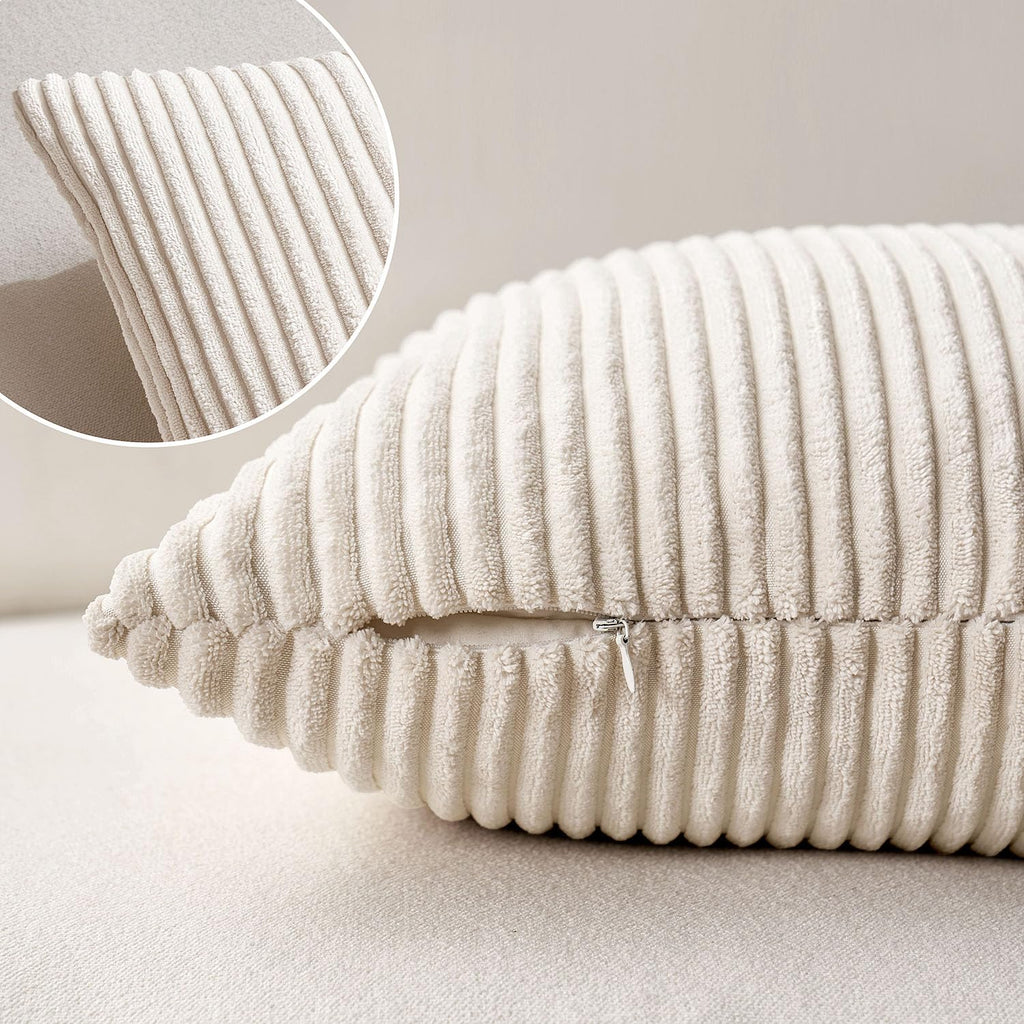 Lumbar Soft Corduroy Throw Pillow Covers Set of 2 12x20 Cream White