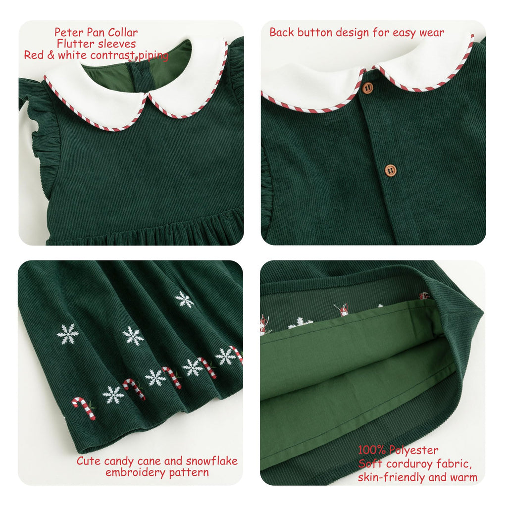Toddler Christmas Dress, Peter Pan Collar, Green