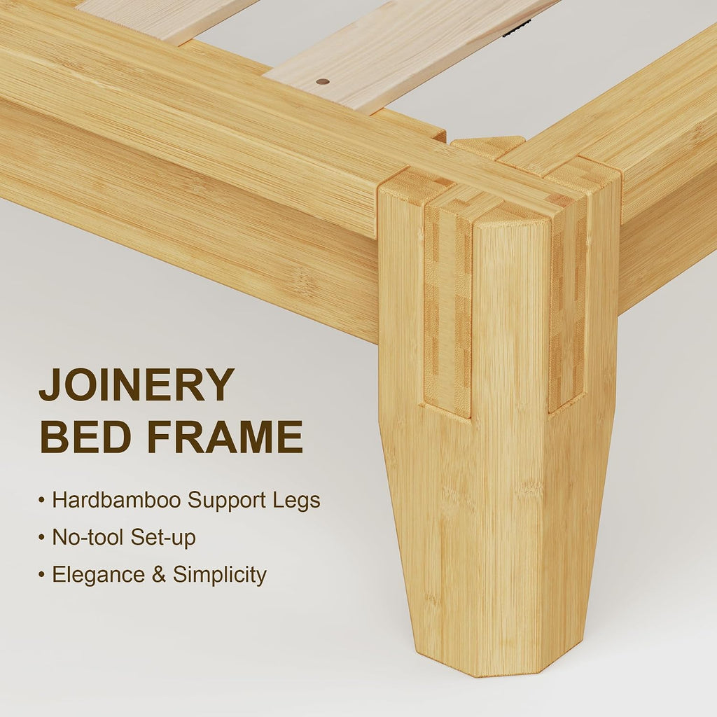Queen Solid Bamboo Bed Frame, Japanese Joinery Platform Bed Frame(Natural)