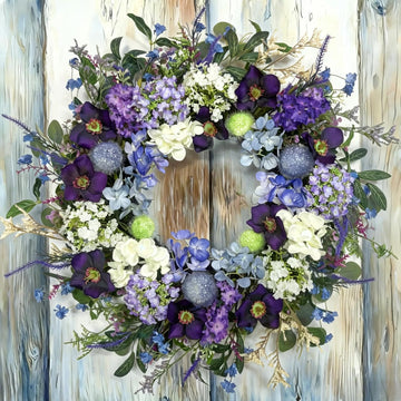 24-Inch Colorful Flower Wreath for Front Door - Hydrangeas, Lavender Wreath, Spring Summer Artificial Wild Flower