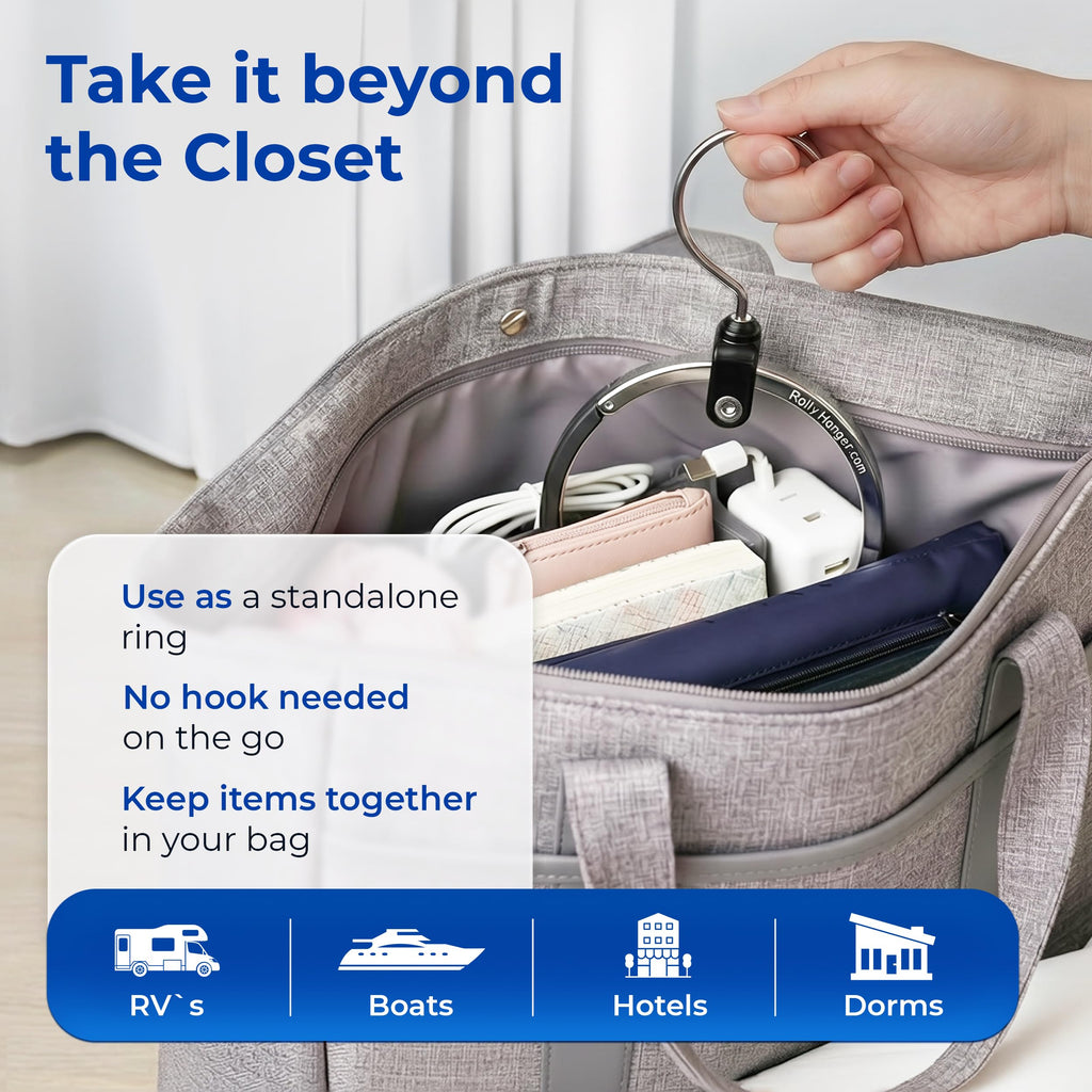 Rotating Closet Organizer, Aluminum Ring Accessory Hanger with 360° Swivel Hook & Spring Latch, Space Saving Holder