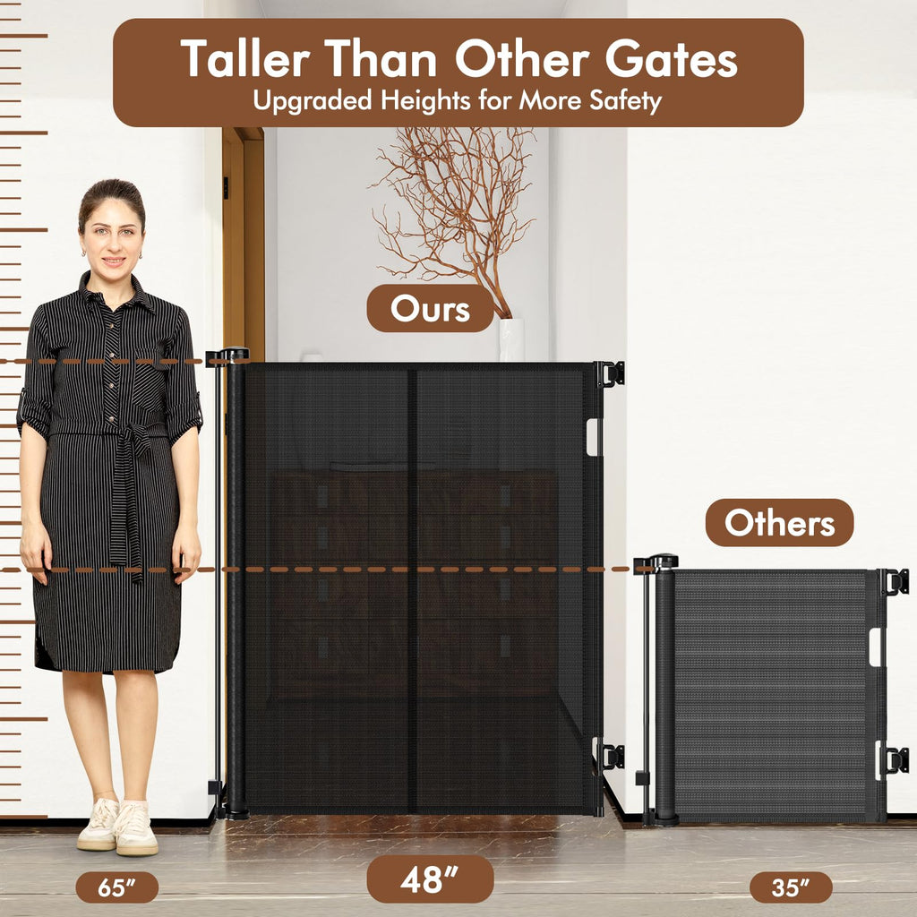 Reinforced 48" Extra Tall Pet Gate with Support Rods, 4 Ft Tall Retractable Baby Gates for Doorways 55" Wide Mesh Dog