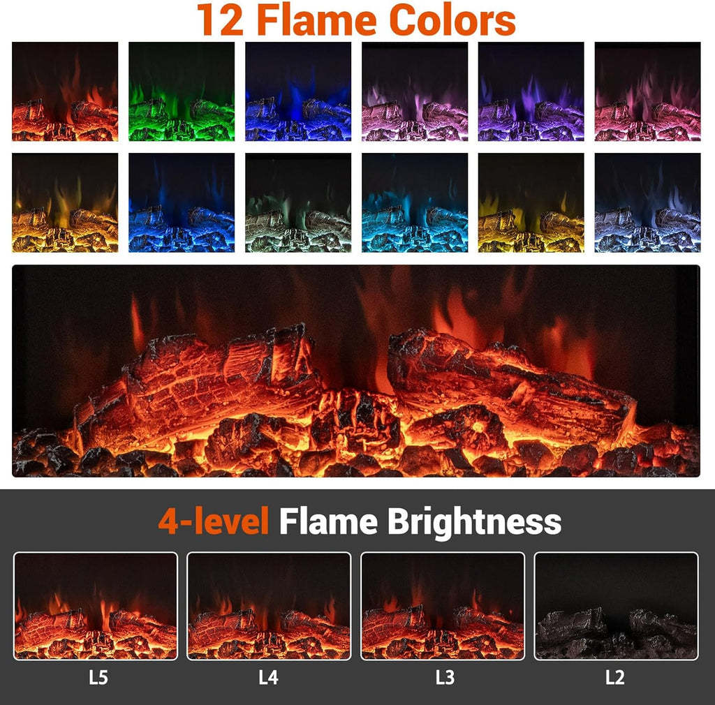 18-Inch Wall Mount Electric Fireplace with 32-Inch Floating Mantel, Remote, 3 Sided Electric Fireplace