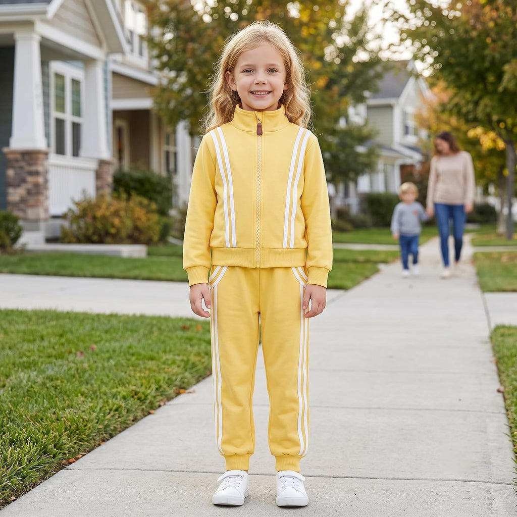 Girls 2 Piece Fall Outfits Long Sleeve Zip Up Tracksuit Toddler Jogger Sweatpants, Kids Winter Clothes Lounge Set