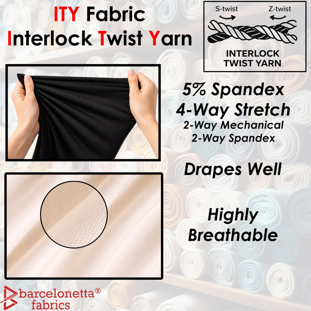 ITY Jersey Fabric | Spandex Knit | 2-Way Stretch | 95% Poly, 5% Spandex | Anti-Wrinkle, Breathable | 60" Wide | By