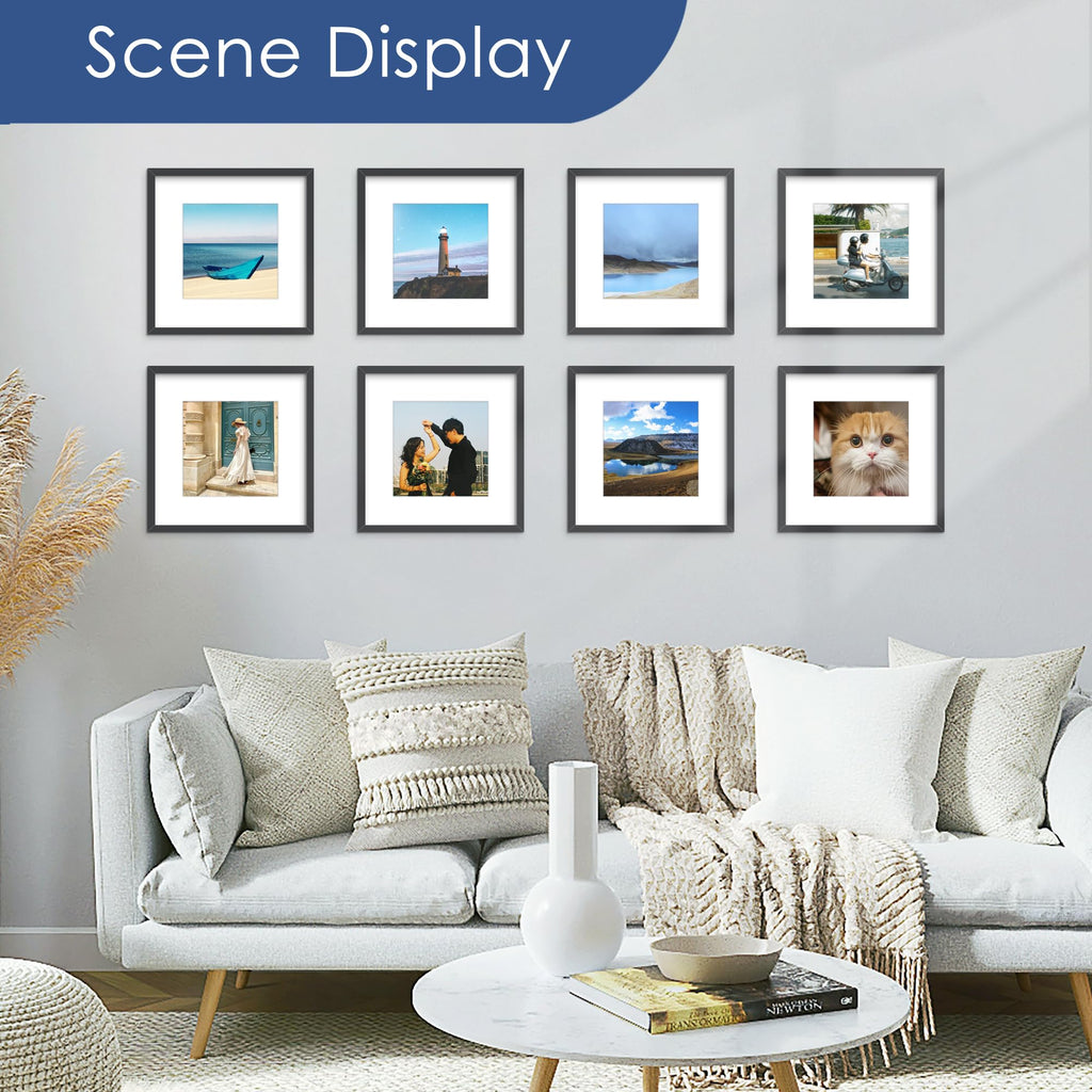 12x12 Picture Frame Set of 6, Wall Mount Display, Black