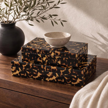 Decorative Storage Boxes Tortoise Shell Organizer Boxes - Set of 2