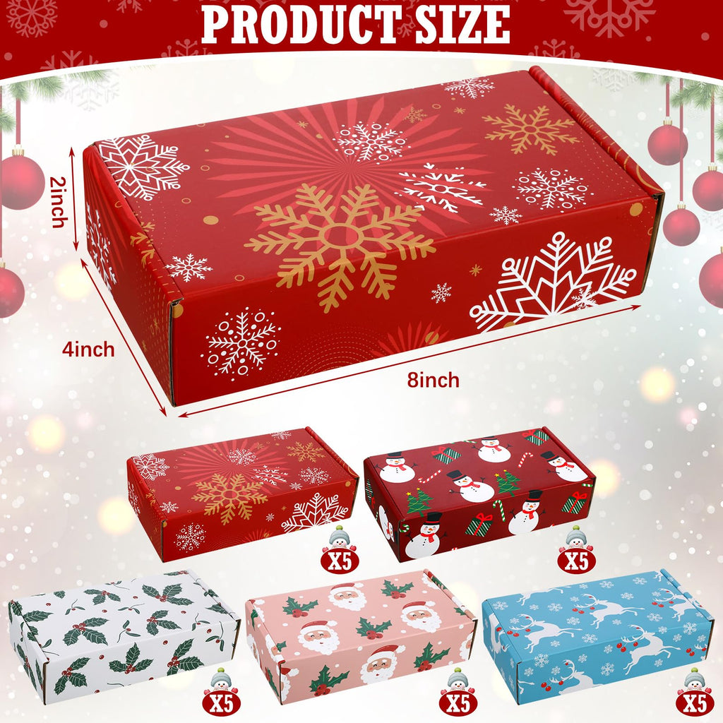 25 Pcs Christmas Shipping Gift Boxes Small Holiday Mailing Cardboard Gifts Boxes Christmas Shipping Packaging Cases